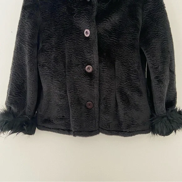 Vtg Maralyce Ferree Coat Women's Medium Faux Fur Black Boho Fairy Grunge Goth - Picture 3 of 13